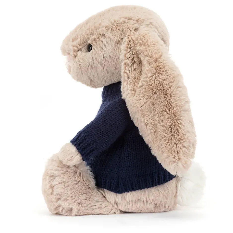 Bashful Beige Bunny with Personalised Navy Jumper