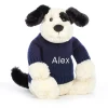 Bashful Black & Cream Puppy with Personalised Navy Jumper Sale