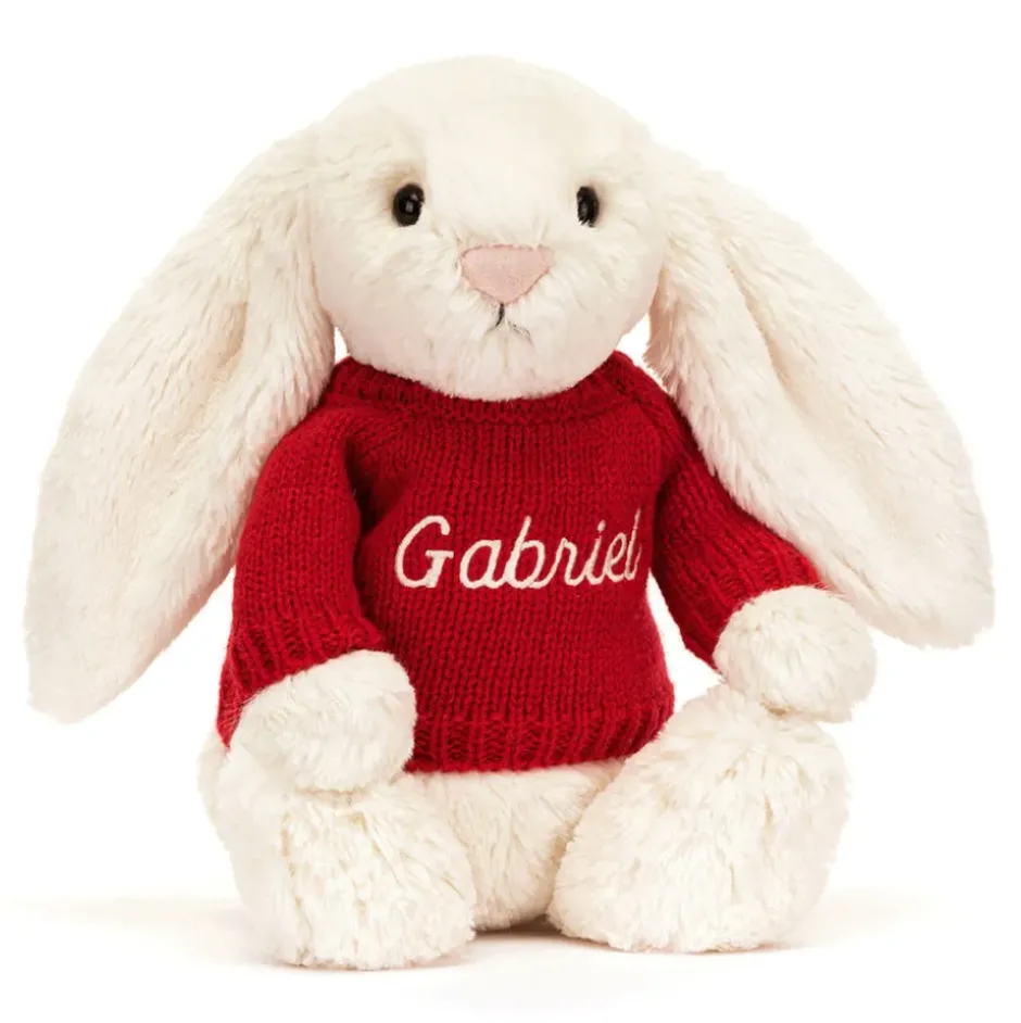 Bashful Cream Bunny with Personalised Red Jumper Hot