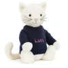 Bashful Cream Kitten with Personalised Navy Jumper