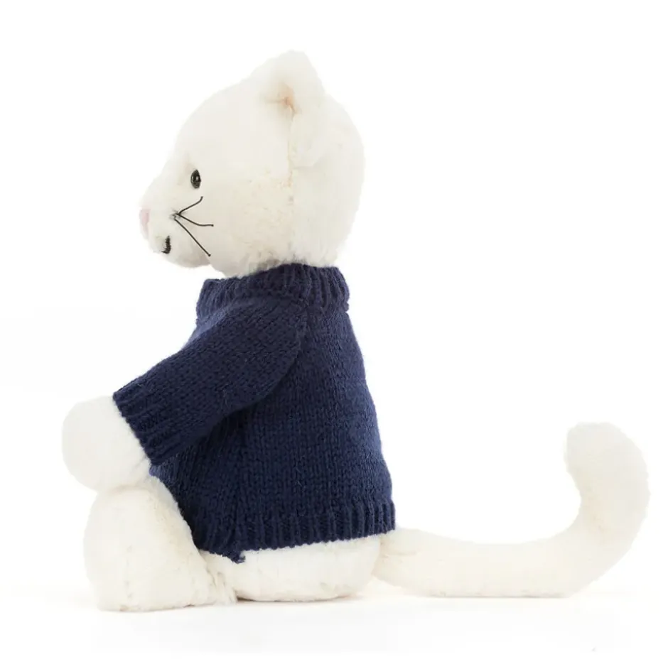Bashful Cream Kitten with Personalised Navy Jumper