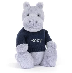 Bashful Hippo with Personalised Navy Jumper New