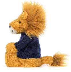 Bashful Lion with Personalised Navy Jumper