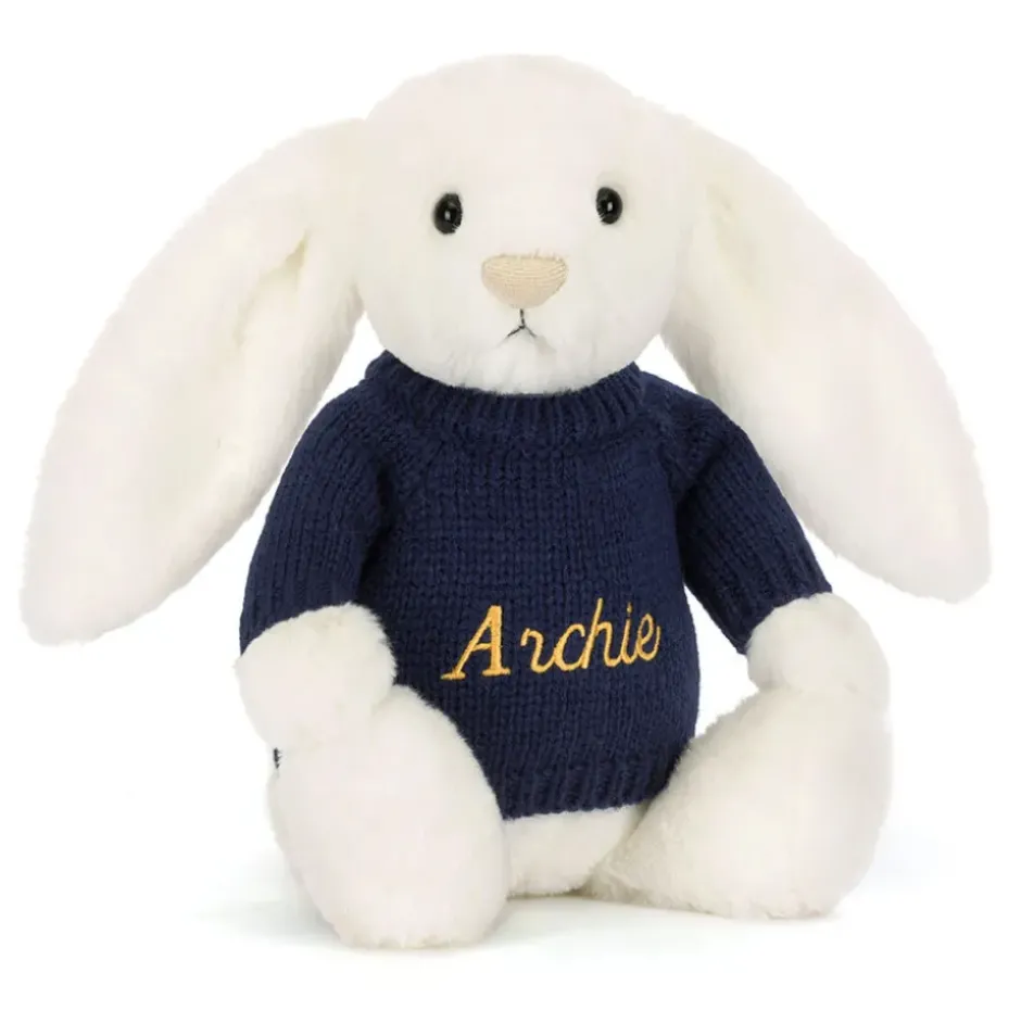 Bashful Luxe Bunny Luna with Personalised Navy Jumper