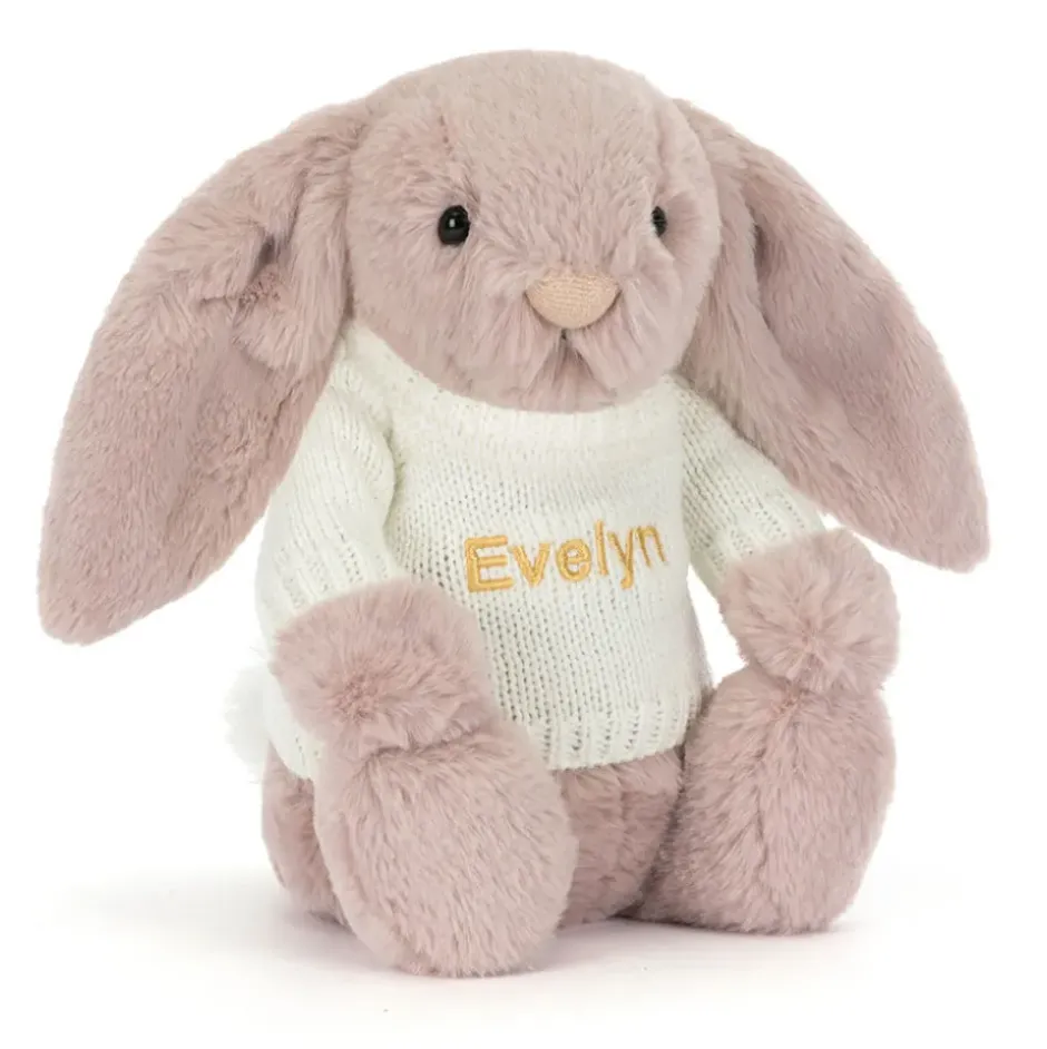 Bashful Luxe Bunny Rosa with Personalised Cream Jumper New