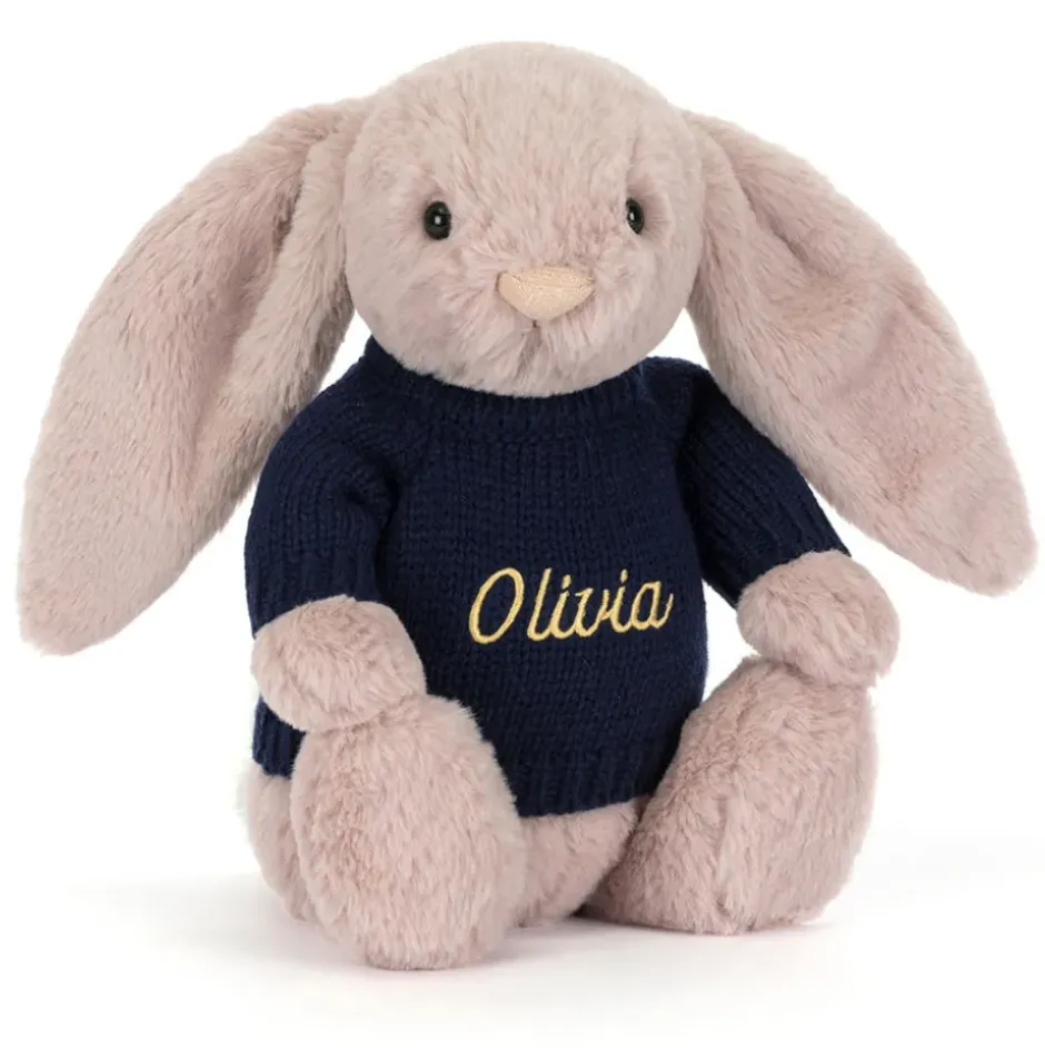 Bashful Luxe Bunny Rosa with Personalised Navy Jumper Online