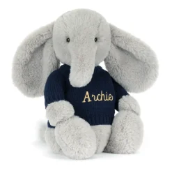 Bashful Luxe Elephant Thuddeus with Personalised Navy Jumper Outlet