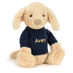 Bashful Luxe Puppy Orlando with Personalised Navy Jumper New