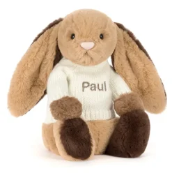 Bashful Patchwork Brown Bunny with Personalised Cream Jumper Sale