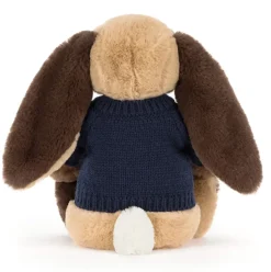 Bashful Patchwork Brown Bunny with Personalised Navy Jumper