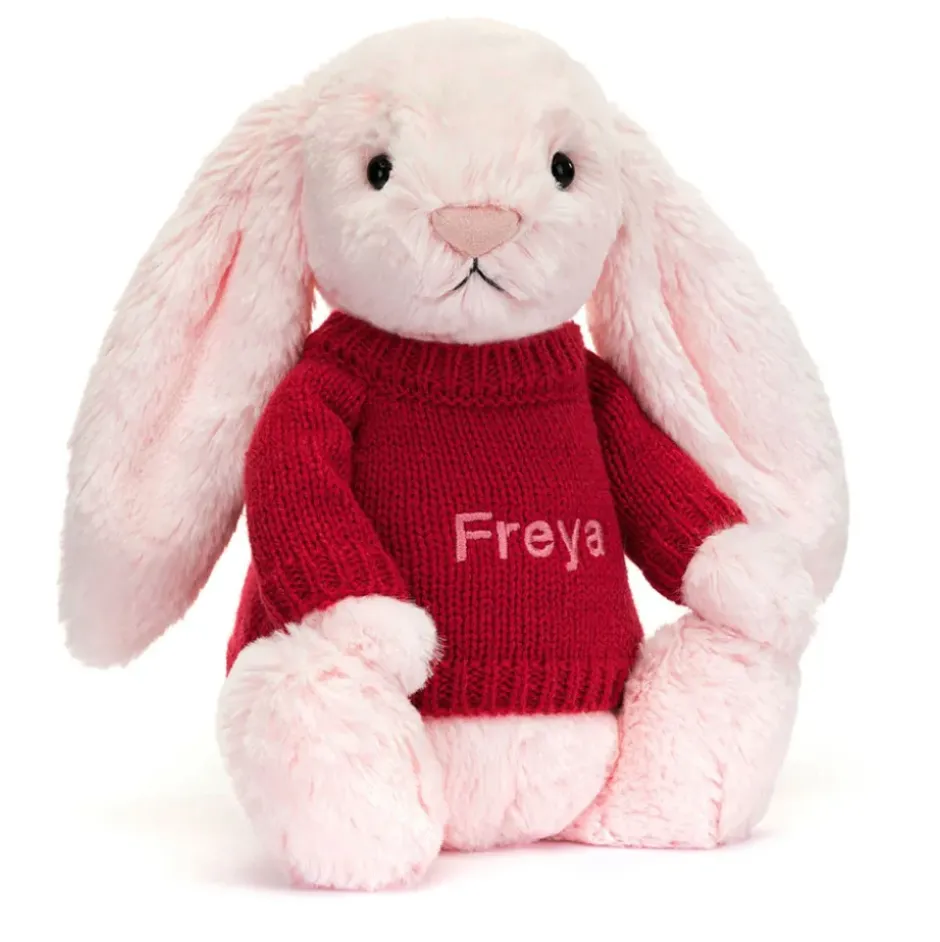 Bashful Pink Bunny with Personalised Red Jumper Online