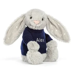 Bashful Shimmer Bunny with Personalised Navy Jumper