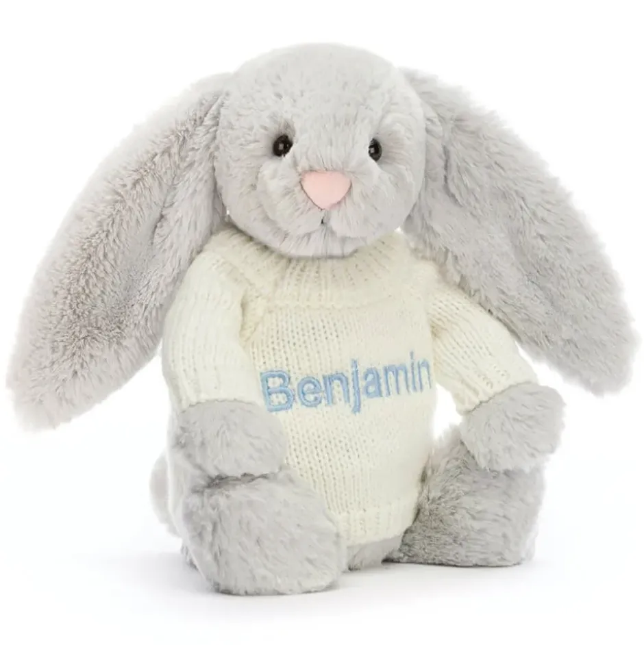 Bashful Silver Bunny with Personalised Cream Jumper Hot