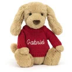 Bashful Toffee Puppy with Personalised Red Jumper Best