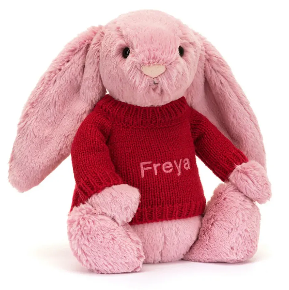 Bashful Tulip Pink Bunny with Personalised Red Jumper
